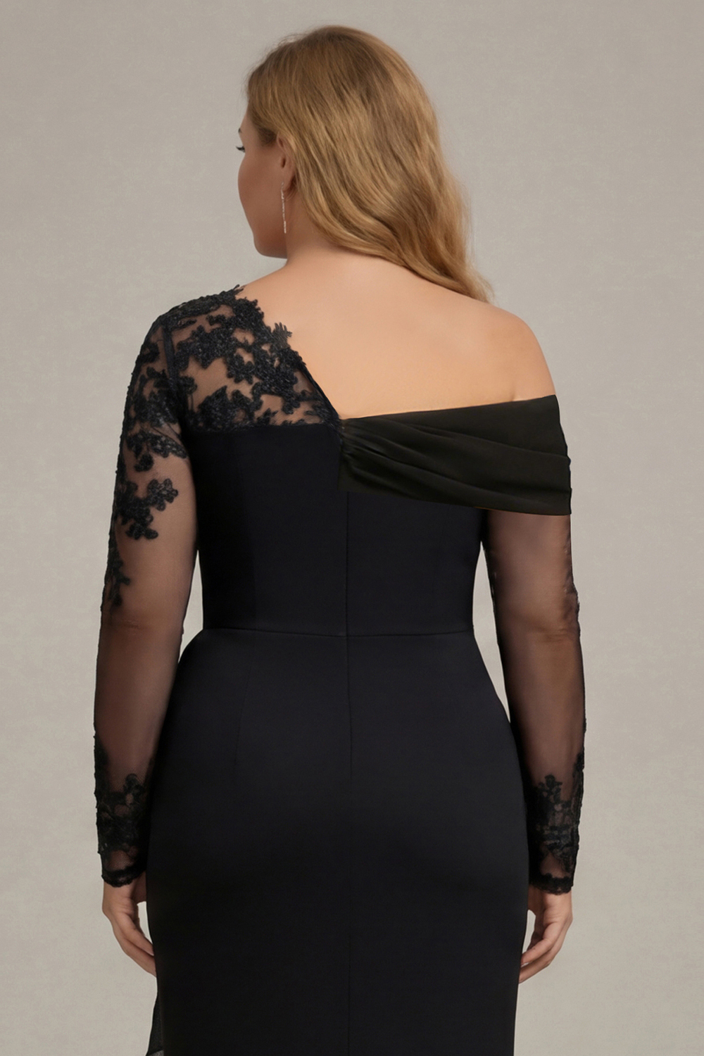 Sparkly Black Sheath Plus Size One Shoulder Long Sleeves Mother of the Bride Dress