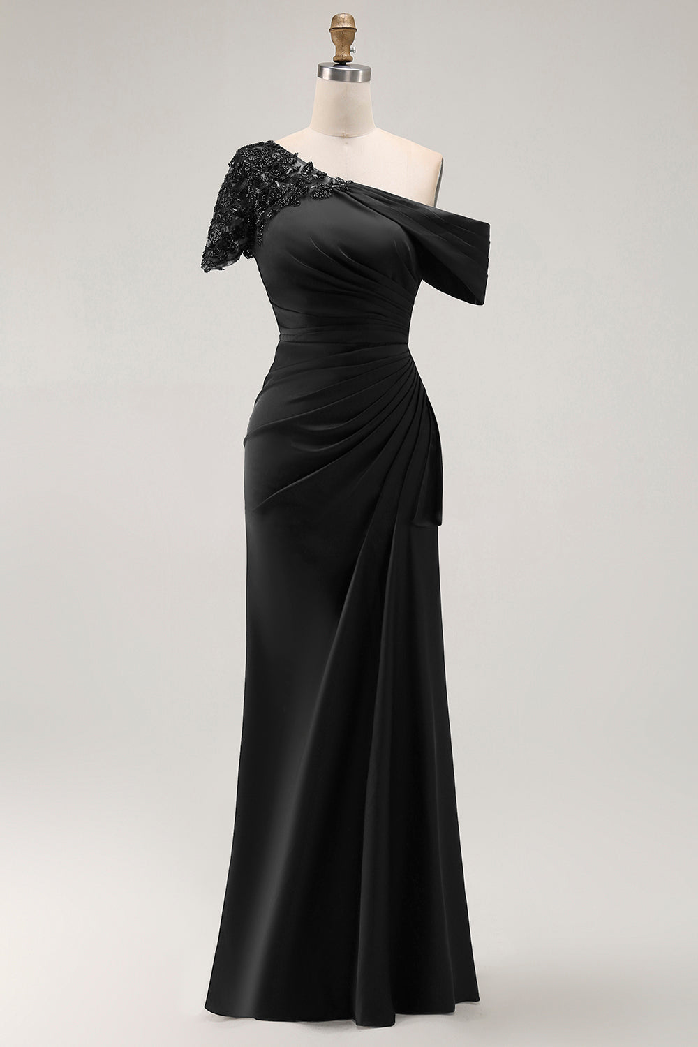 Plus Size Black Sheath One Shoulder Maxi Mother of the Bride Dress with Sequins