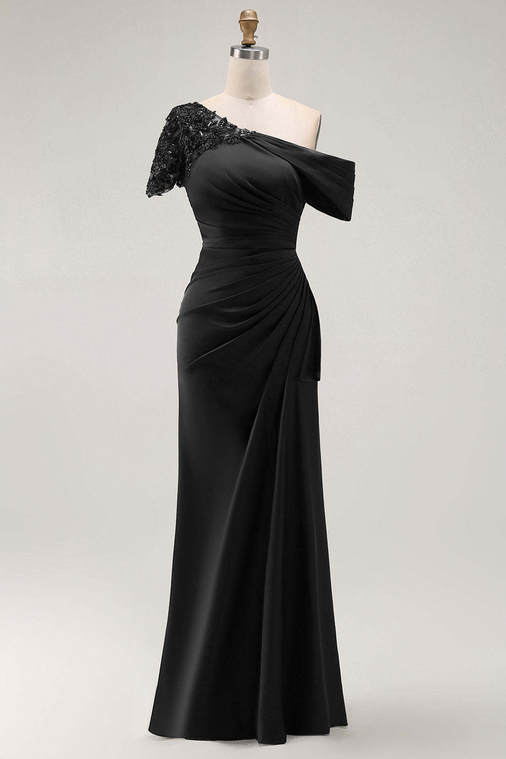 Plus Size Black Sheath One Shoulder Maxi Mother of the Bride Dress with Sequins