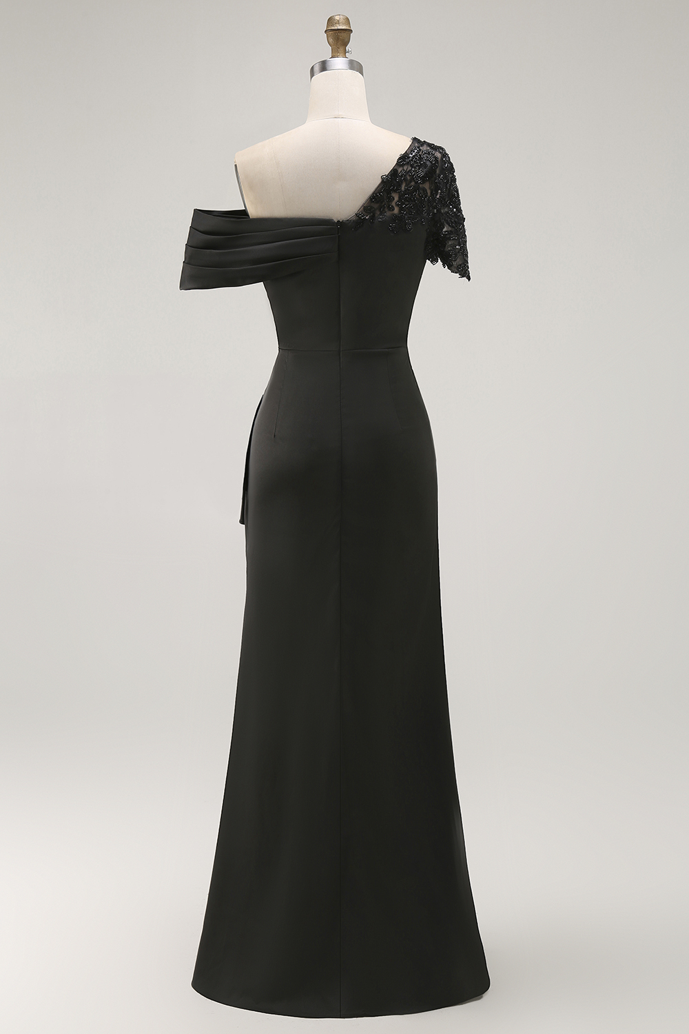 Maxi Black Sheath One Shoulder Ruched Mother of the Bride Dress with Appliques