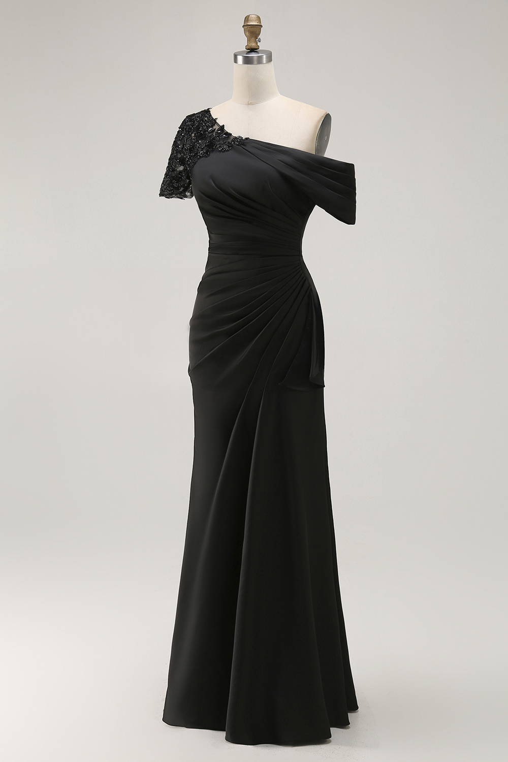 Black Sheath One Shoulder Maxi Mother of the Bride Dress with Sequins