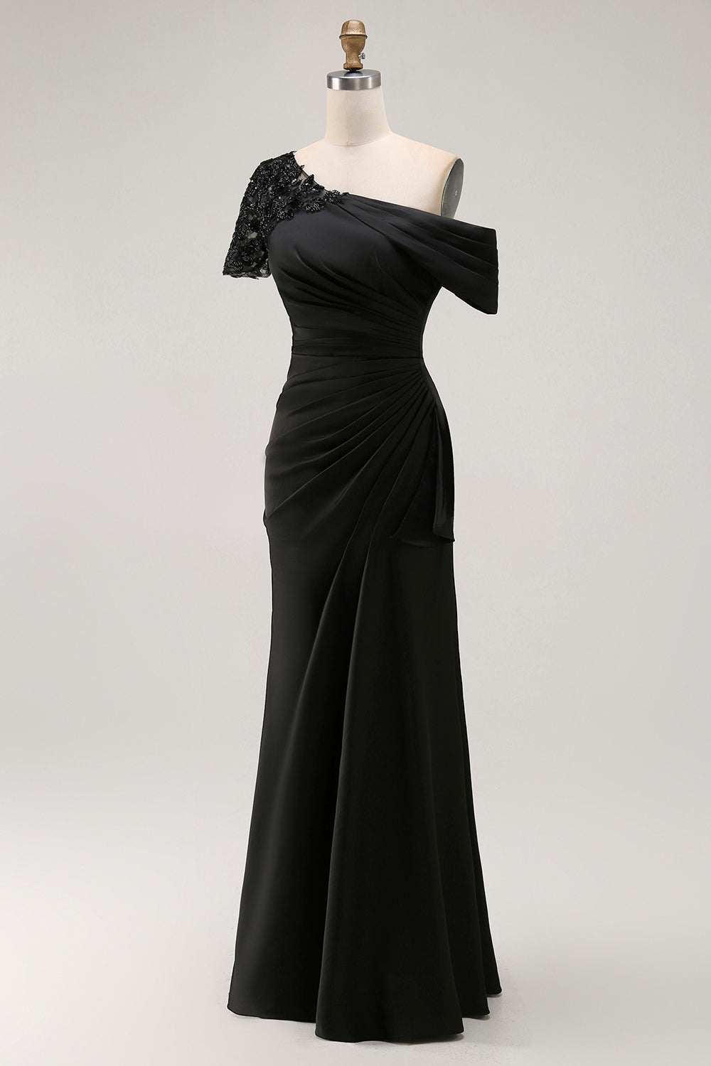 Plus Size Black Sheath One Shoulder Maxi Mother of the Bride Dress with Sequins