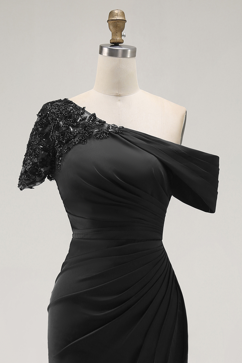 Black Sheath One Shoulder Maxi Mother of the Bride Dress with Sequins
