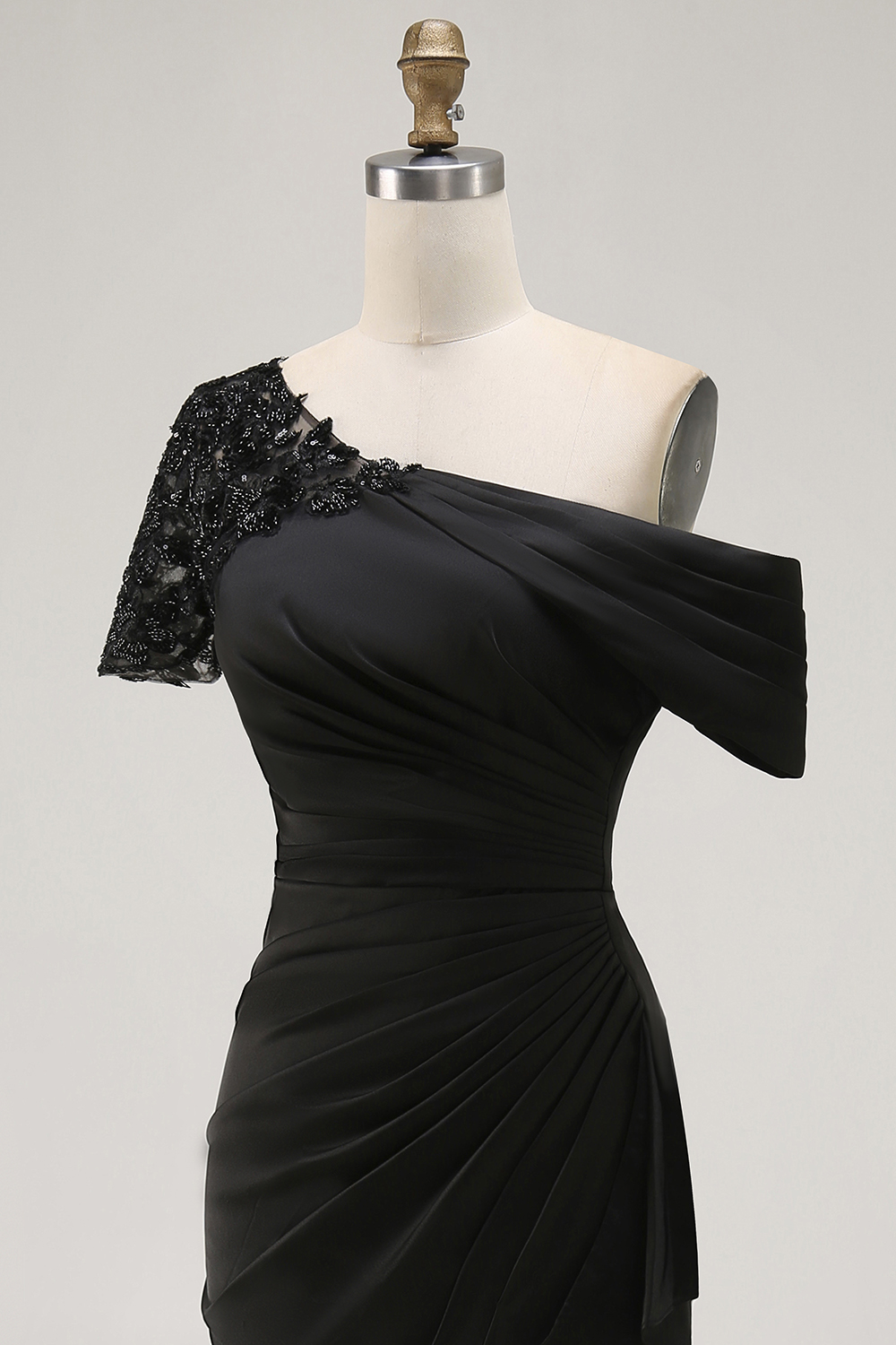 Black Sheath One Shoulder Maxi Mother of the Bride Dress with Sequins