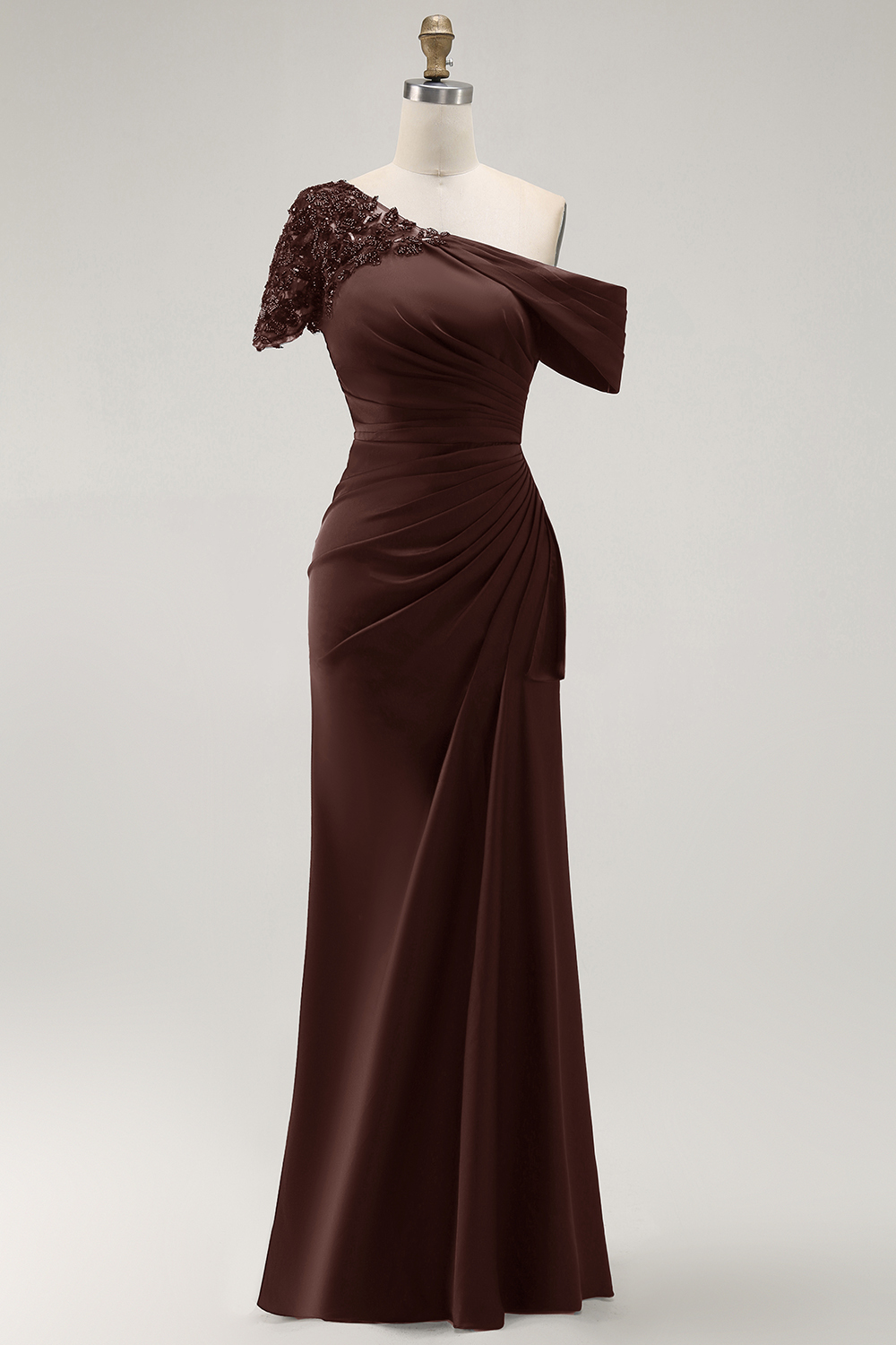 Maxi Black Sheath One Shoulder Ruched Mother of the Bride Dress with Appliques