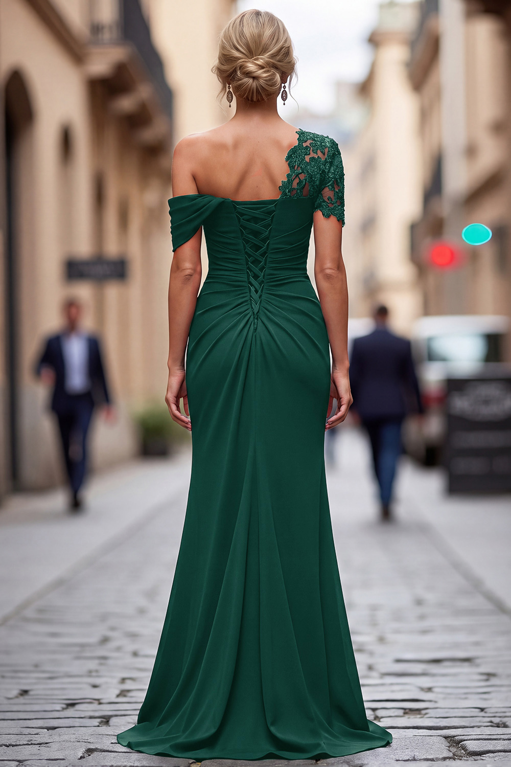 Maxi Black Sheath One Shoulder Ruched Mother of the Bride Dress with Appliques