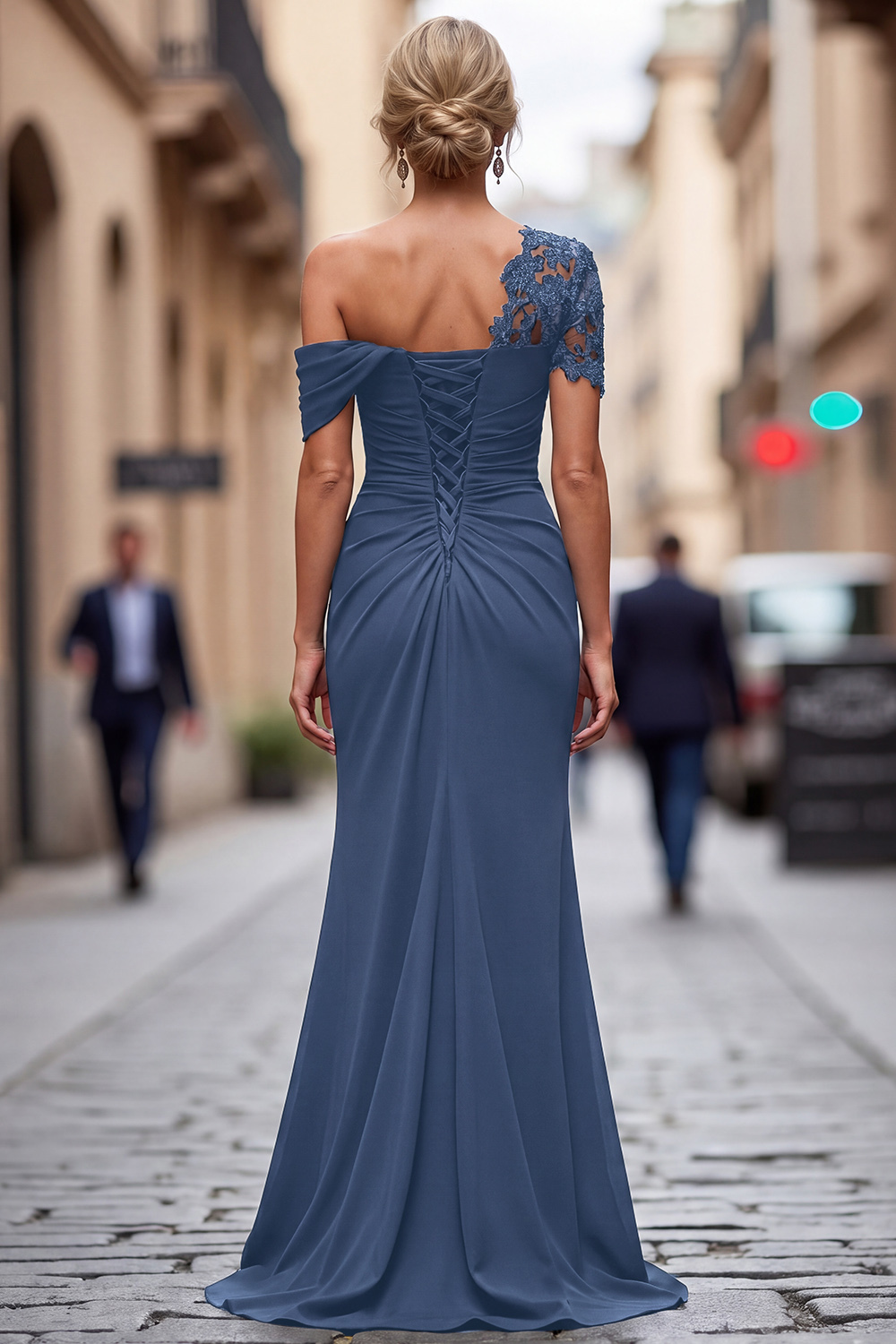 Maxi Black Sheath One Shoulder Ruched Mother of the Bride Dress with Appliques