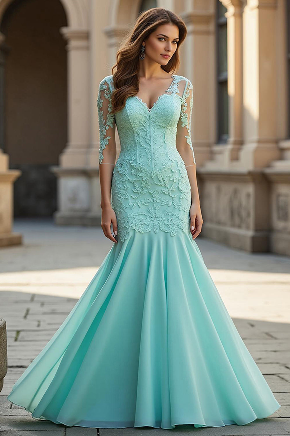 Light Green Corset Mermaid Maxi Prom Dress with Lace