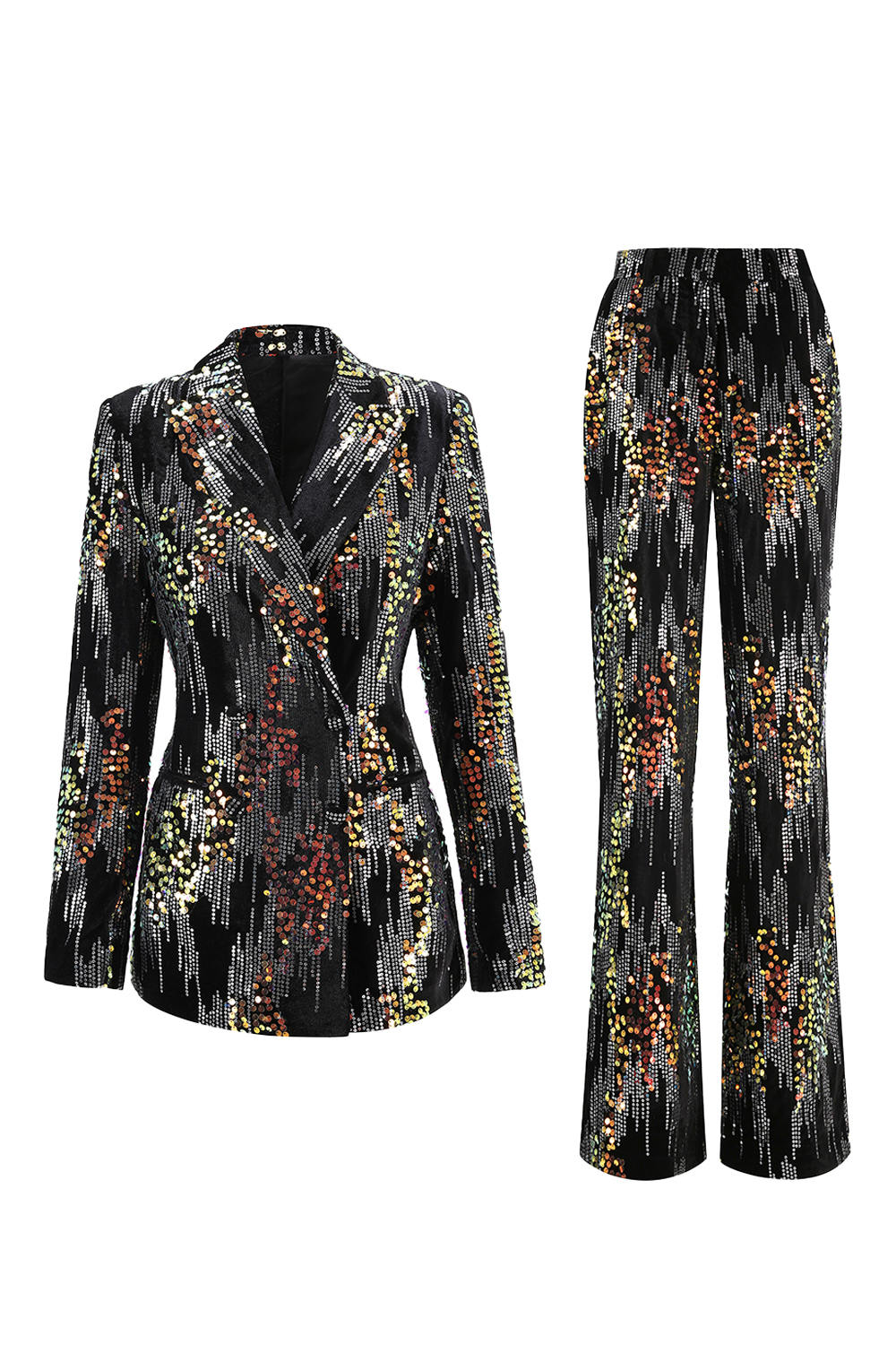 Sparkly Black 2 Piece Peak Lapel Sequin Women Prom Suits
