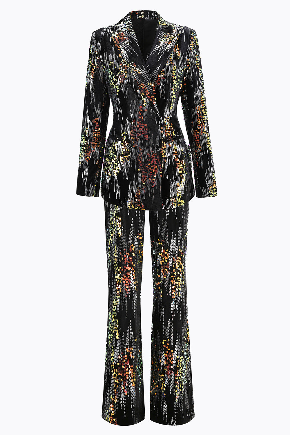 Sparkly Black 2 Piece Peak Lapel Sequin Women Prom Suits