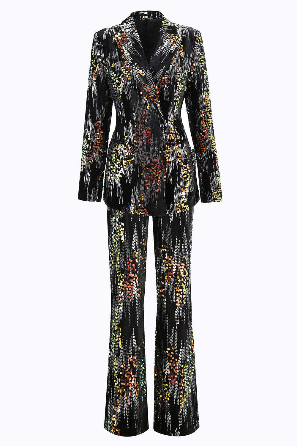 Leely Women Sparkly Black 2 Piece Sequin Women Prom Suits Peak Lapel Party Tuxedo with Sleeves