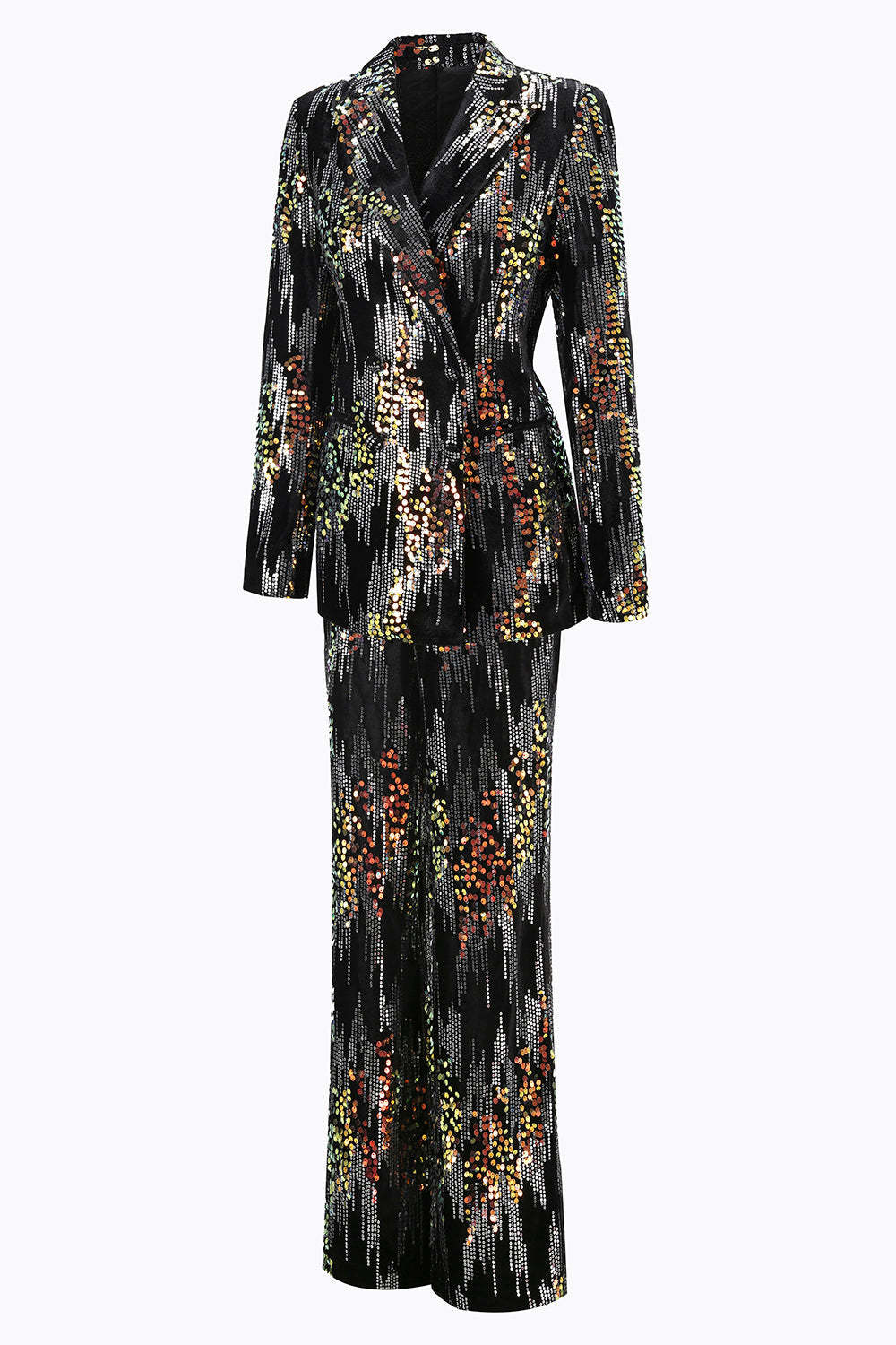 Sparkly Black 2 Piece Peak Lapel Sequin Women Prom Suits