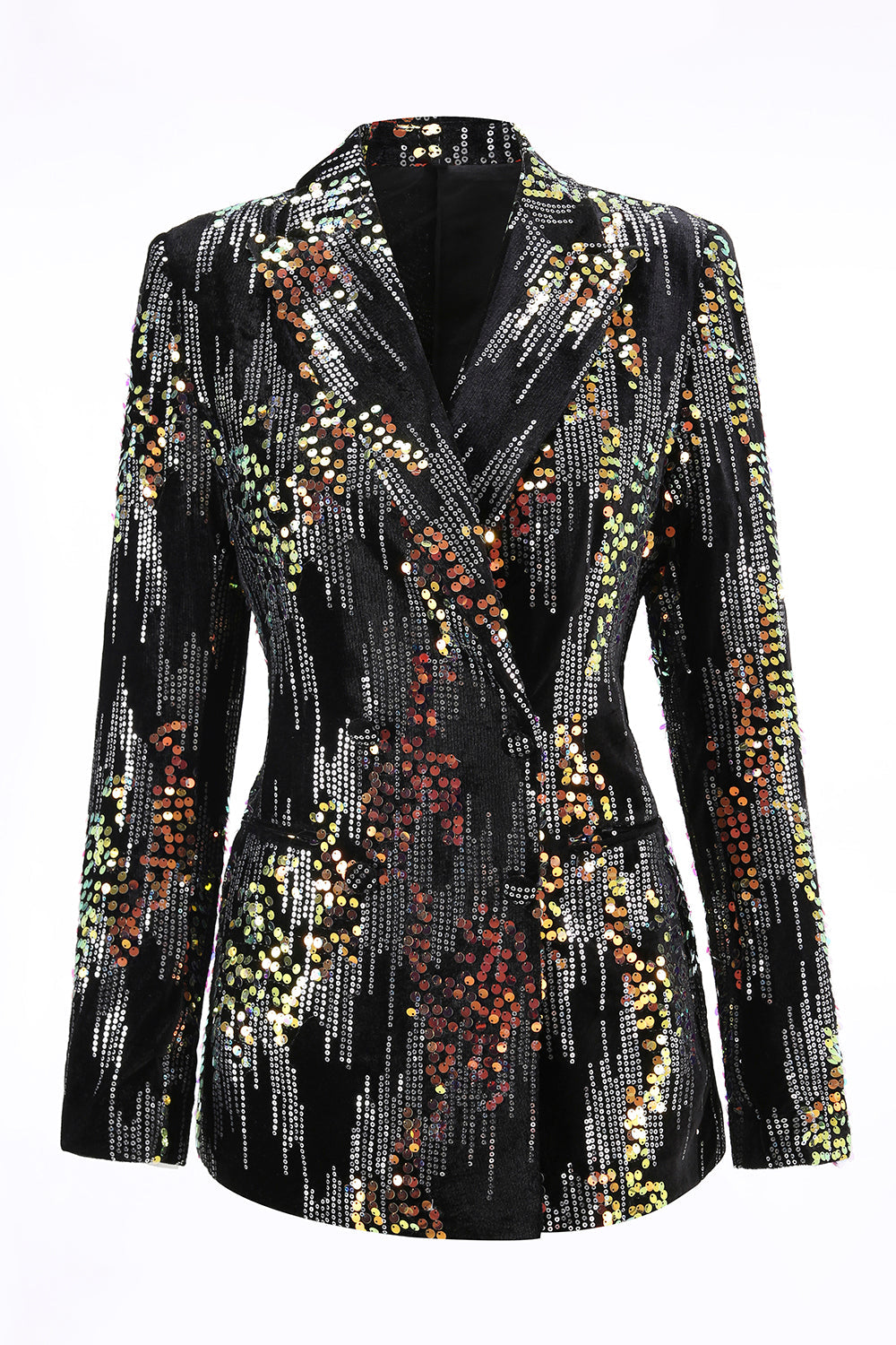 Sparkly Black 2 Piece Peak Lapel Sequin Women Prom Suits