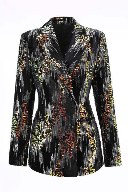 Sparkly Black 2 Piece Peak Lapel Sequin Women Prom Suits