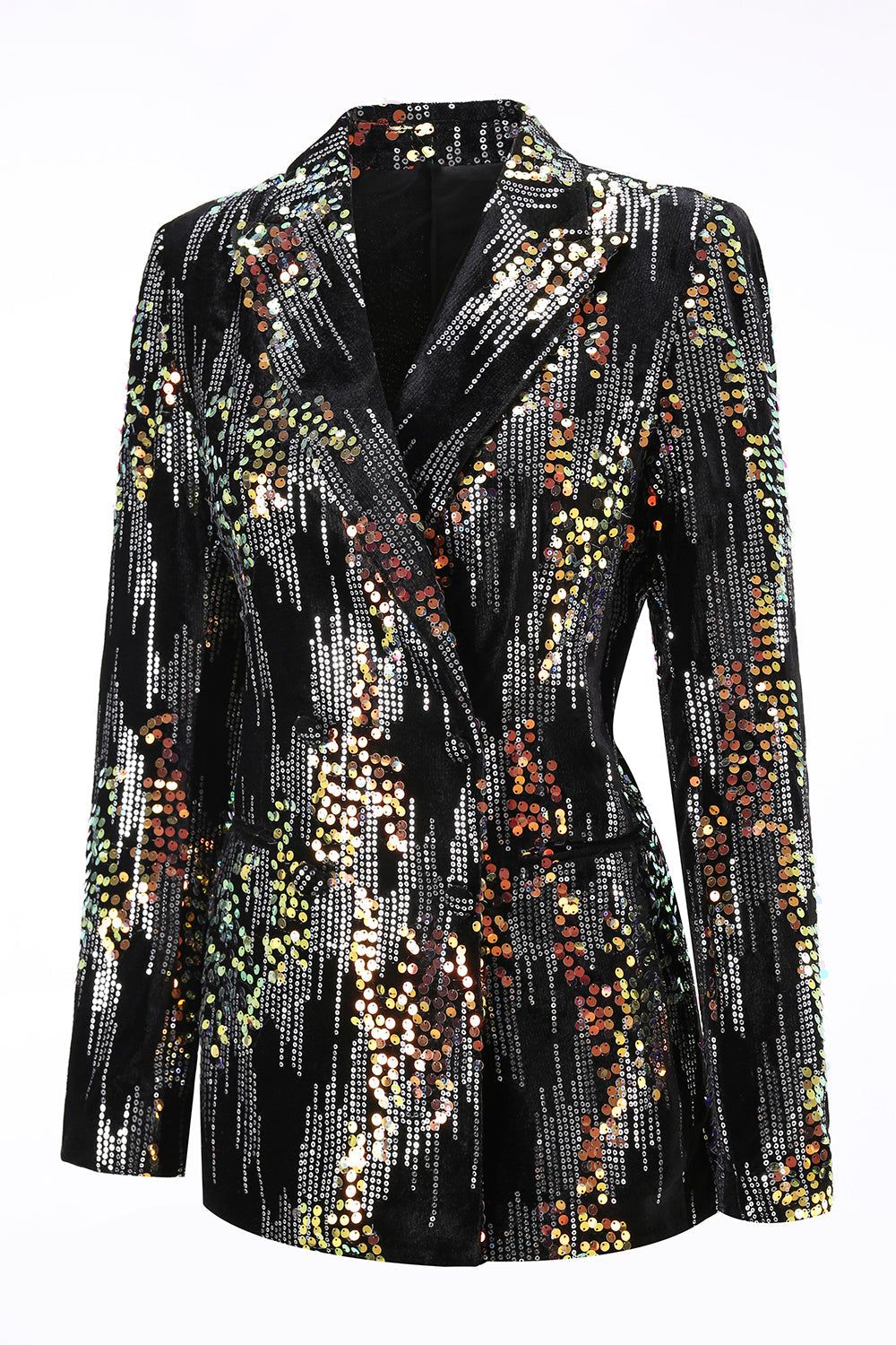 Sparkly Black 2 Piece Peak Lapel Sequin Women Prom Suits