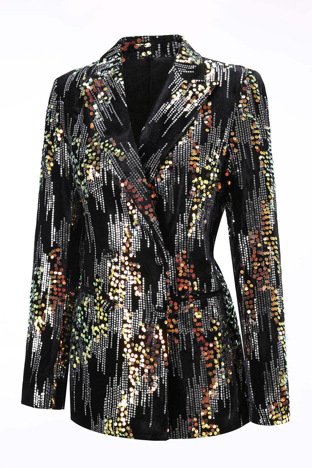 Sparkly Black 2 Piece Peak Lapel Sequin Women Prom Suits