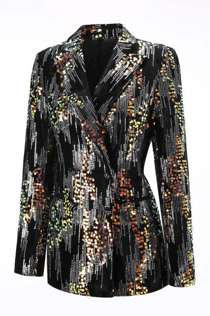 Sparkly Black 2 Piece Peak Lapel Sequin Women Prom Suits