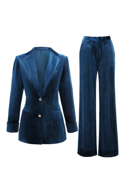 Leely Women 2 Piece Velvet Peacock Blue Women Prom Suits Single Breasted Notched Lapel Party Tuxedo