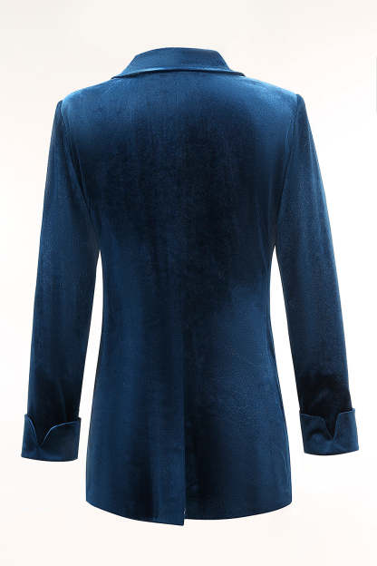 2 Piece Velvet Peacock Blue Notched Lapel Women Prom Suits