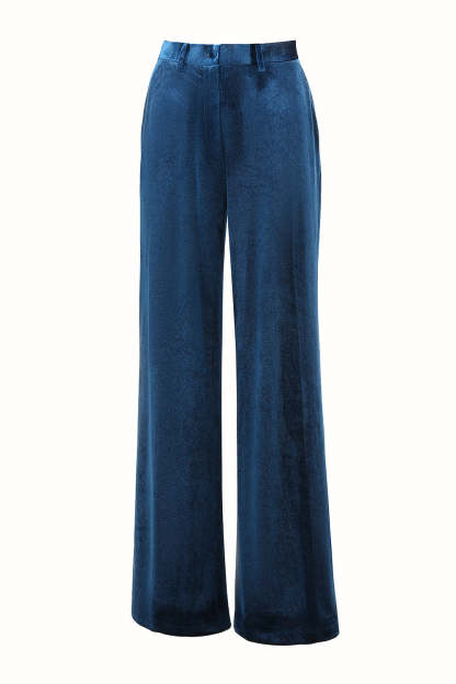 2 Piece Velvet Peacock Blue Notched Lapel Women Prom Suits