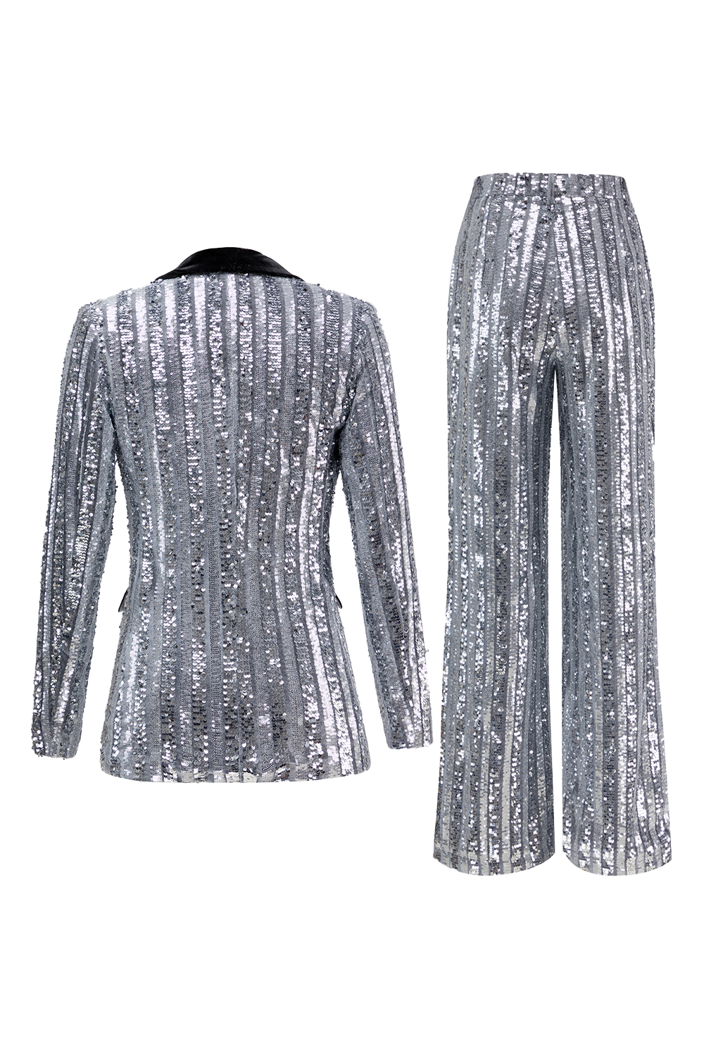 Sparkly Silver 2 Piece Sequins One Button Prom Party Suits