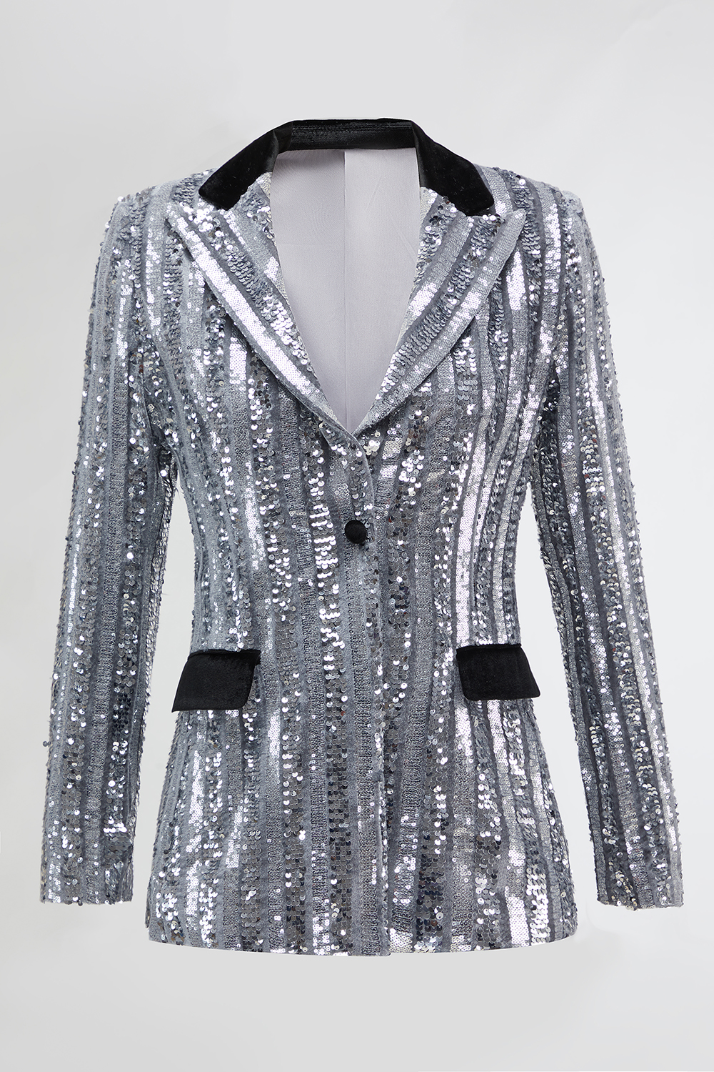 Sparkly Silver 2 Piece Sequins One Button Prom Party Suits