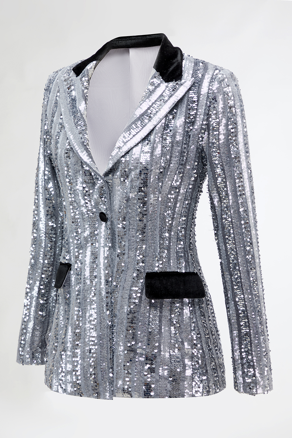 Sparkly Silver 2 Piece Sequins One Button Prom Party Suits