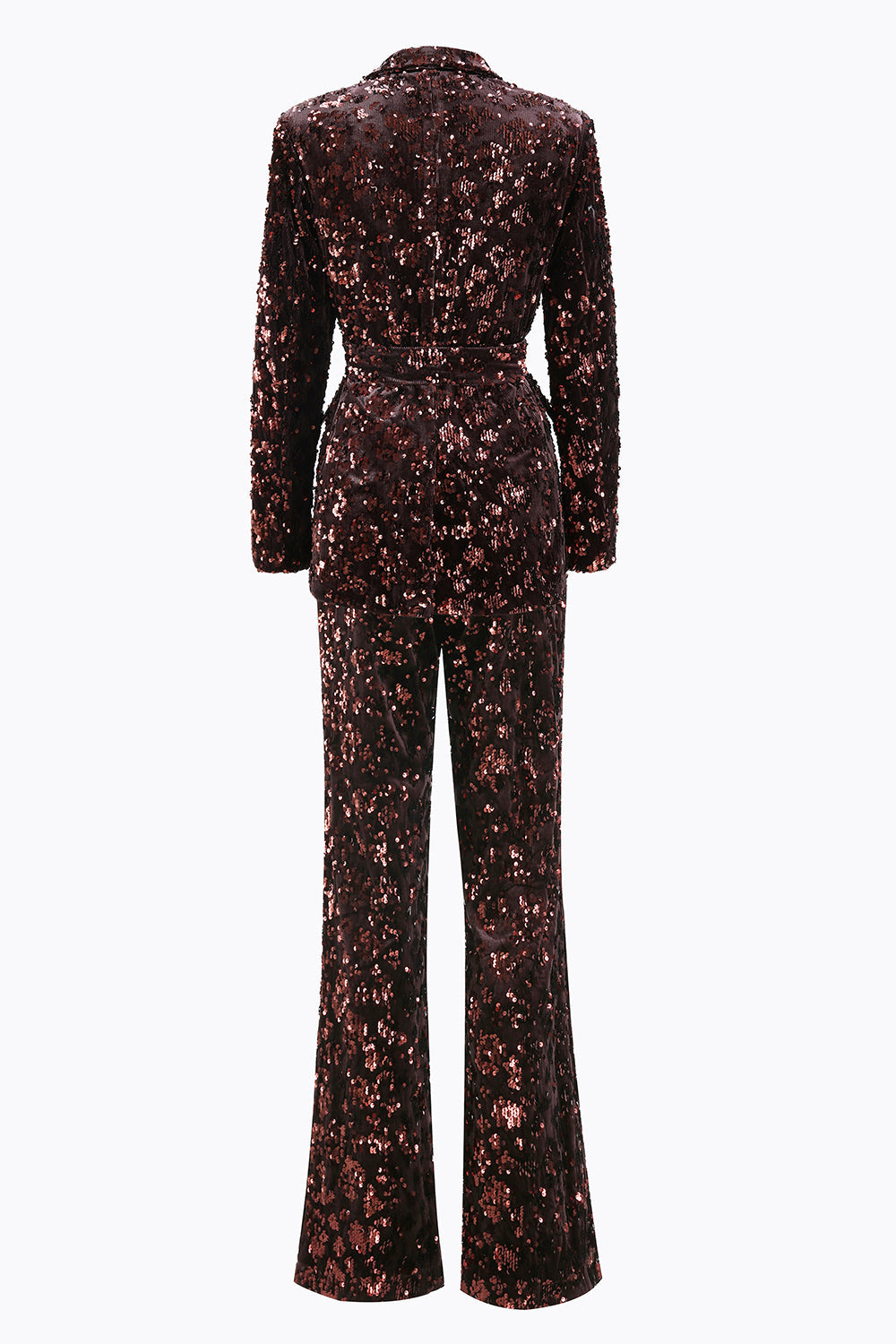 Sparkly Coffee Peak Lapel 2 Piece Sequin Women Prom Suits with Sash
