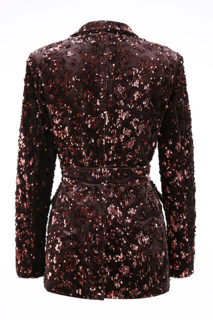 Sparkly Coffee Peak Lapel 2 Piece Sequin Women Prom Suits with Sash