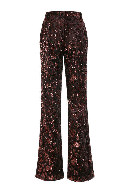 Sparkly Coffee Peak Lapel 2 Piece Sequin Women Prom Suits with Sash