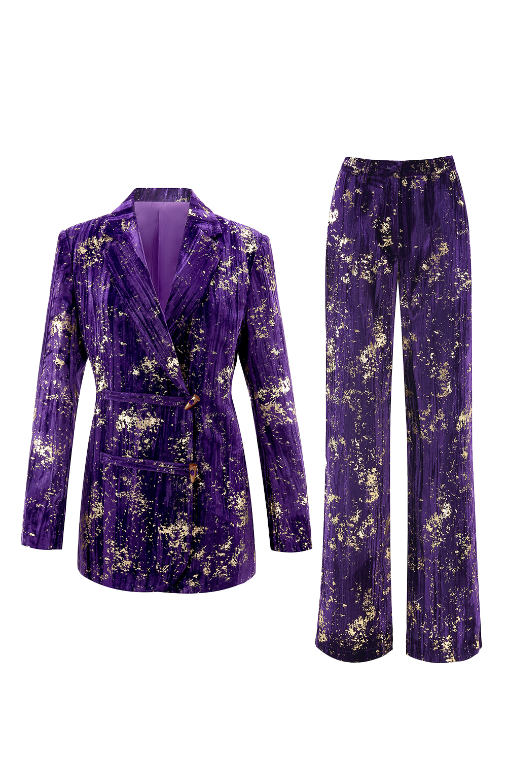 Purple 2 Piece Floral Notched Lapel Women Prom Suits with Sleeves