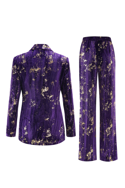 Purple 2 Piece Floral Notched Lapel Women Prom Suits with Sleeves