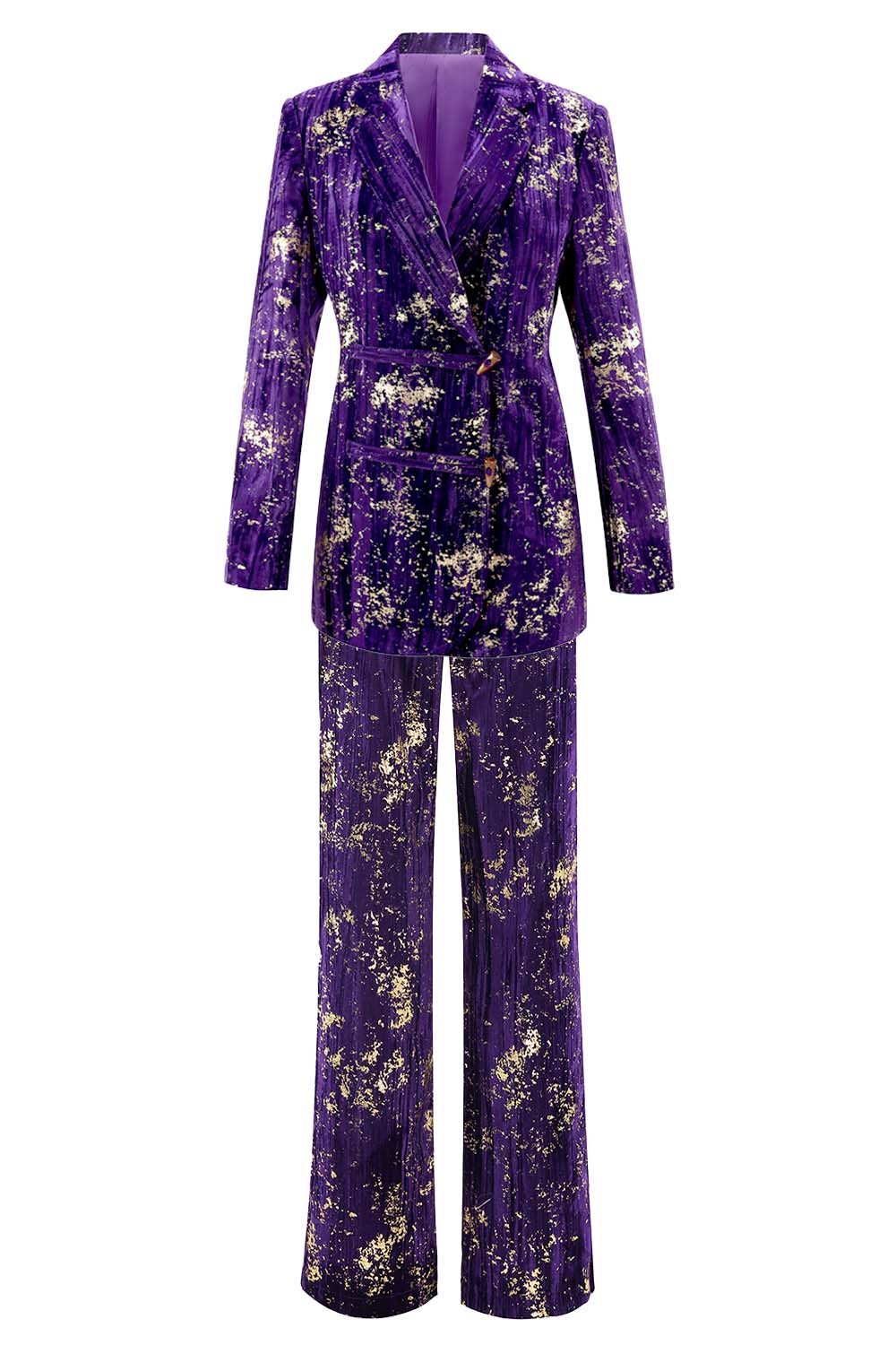 Purple 2 Piece Floral Notched Lapel Women Prom Suits with Sleeves