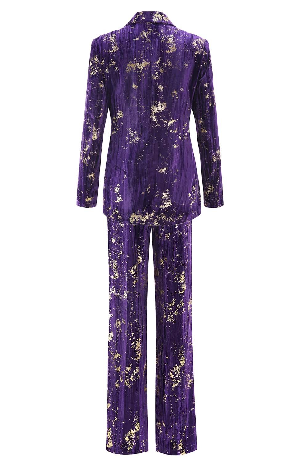 Purple 2 Piece Floral Notched Lapel Women Prom Suits with Sleeves
