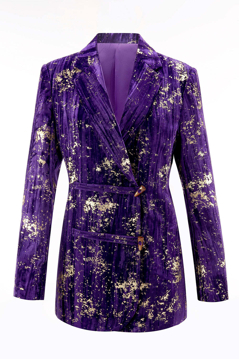 Purple 2 Piece Floral Notched Lapel Women Prom Suits with Sleeves