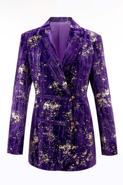 Purple 2 Piece Floral Notched Lapel Women Prom Suits with Sleeves