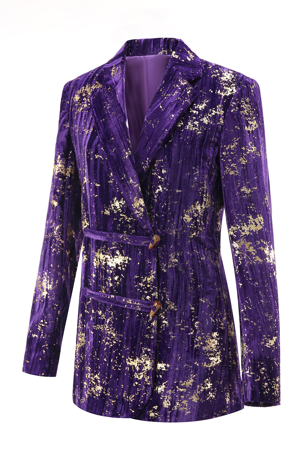 Purple 2 Piece Floral Notched Lapel Women Prom Suits with Sleeves
