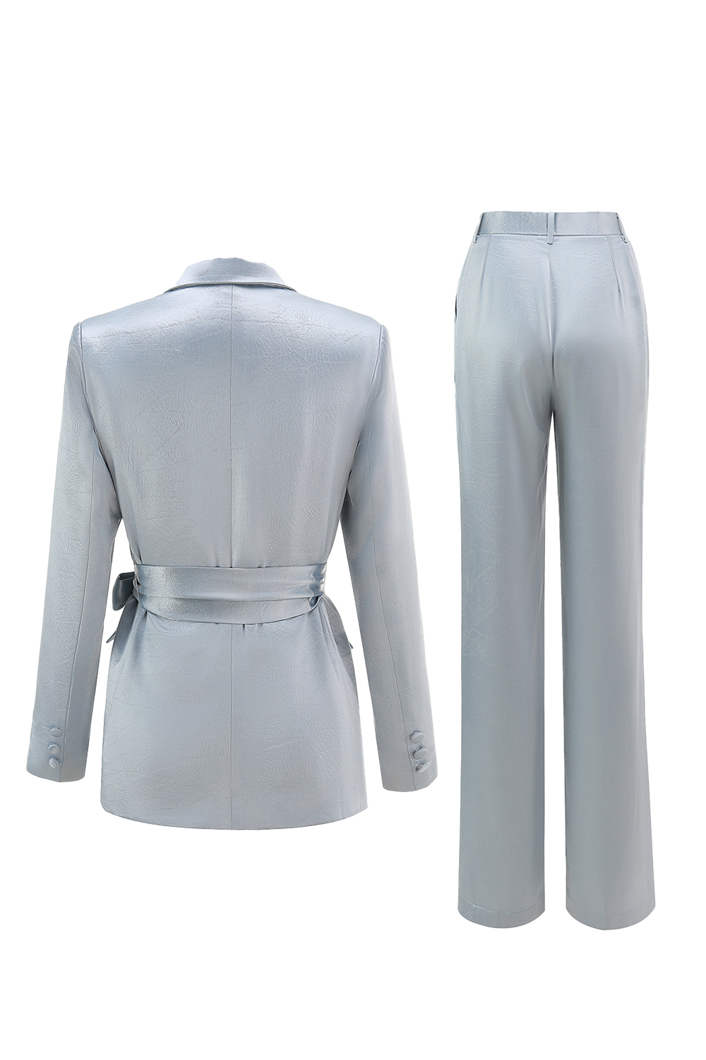 Dusty Blue 2 Piece Satin Women Prom Suits with Sash