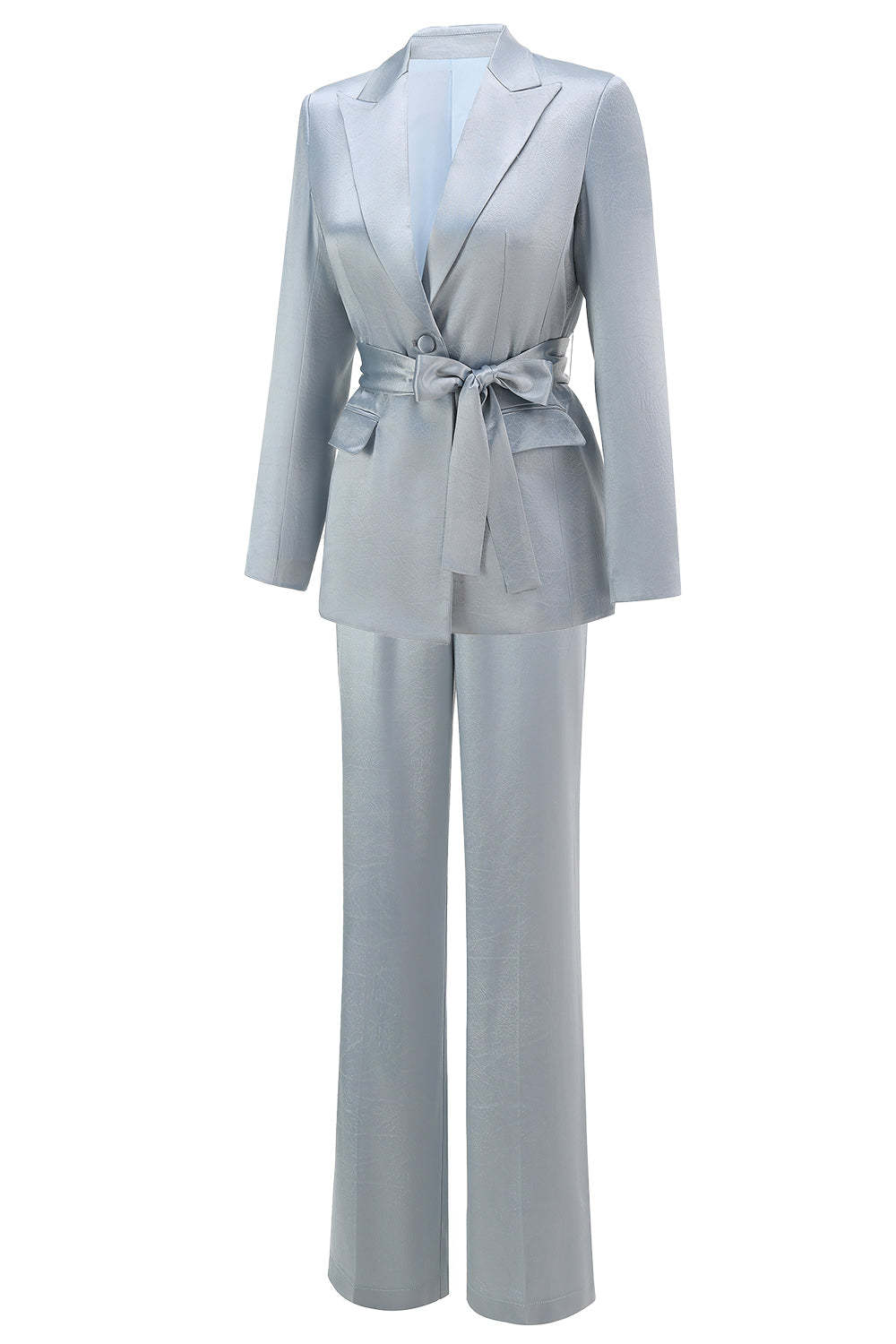 Dusty Blue 2 Piece Satin Women Prom Suits with Sash