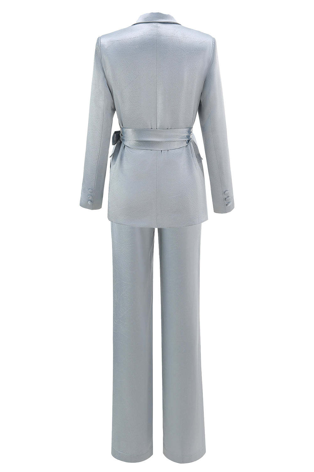 Dusty Blue 2 Piece Satin Women Prom Suits with Sash