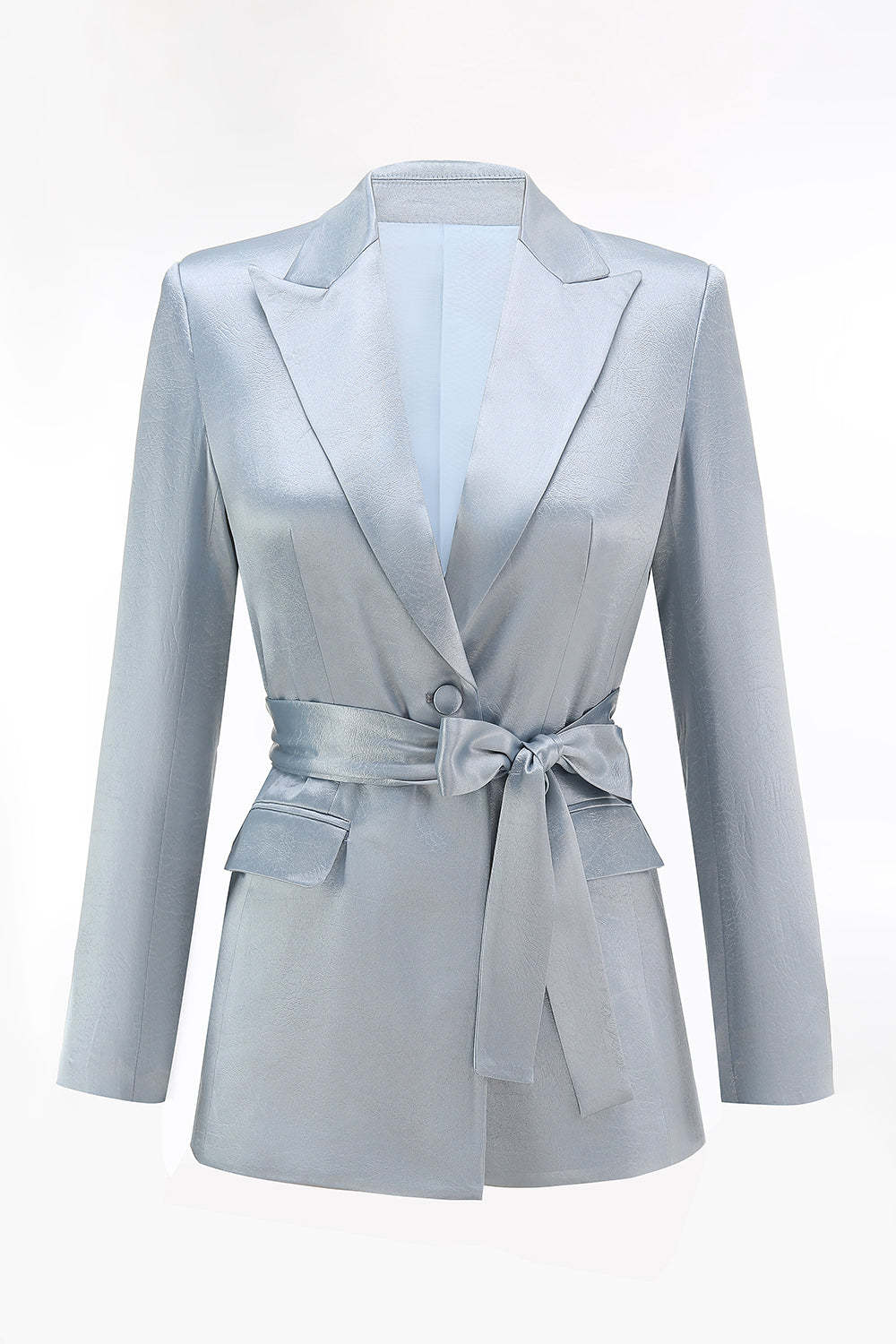 Dusty Blue 2 Piece Satin Women Prom Suits with Sash