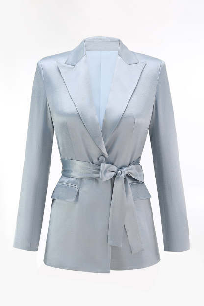Dusty Blue 2 Piece Satin Women Prom Suits with Sash