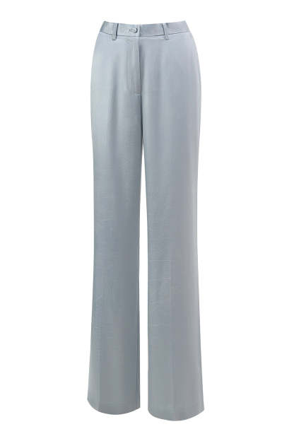 Dusty Blue 2 Piece Satin Women Prom Suits with Sash