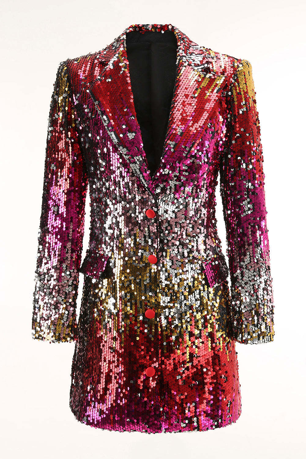 Leely Women Sparkly Gold and Red Sequin Prom Blazer Single Breasted Notched Lapel Party Tuxedo with Sleeves