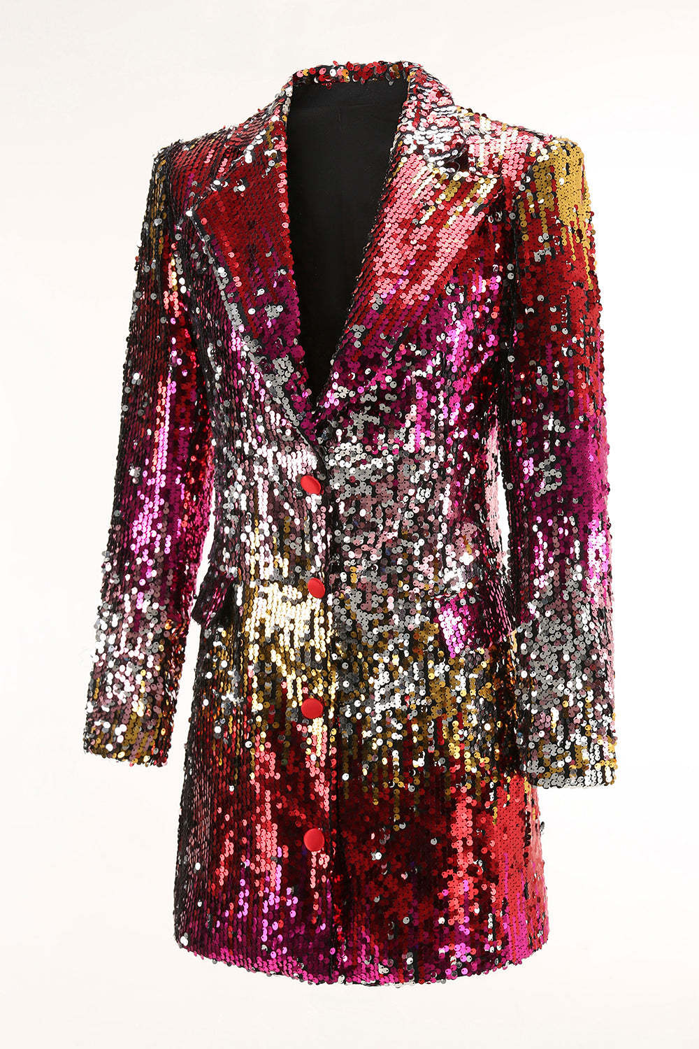 Sparkly Gold and Red Single Breasted Sequin Prom Blazer