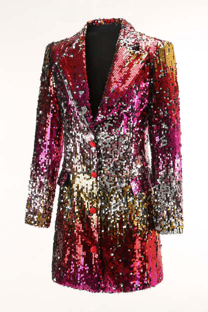 Sparkly Gold and Red Single Breasted Sequin Prom Blazer