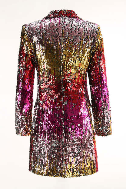 Sparkly Gold and Red Single Breasted Sequin Prom Blazer