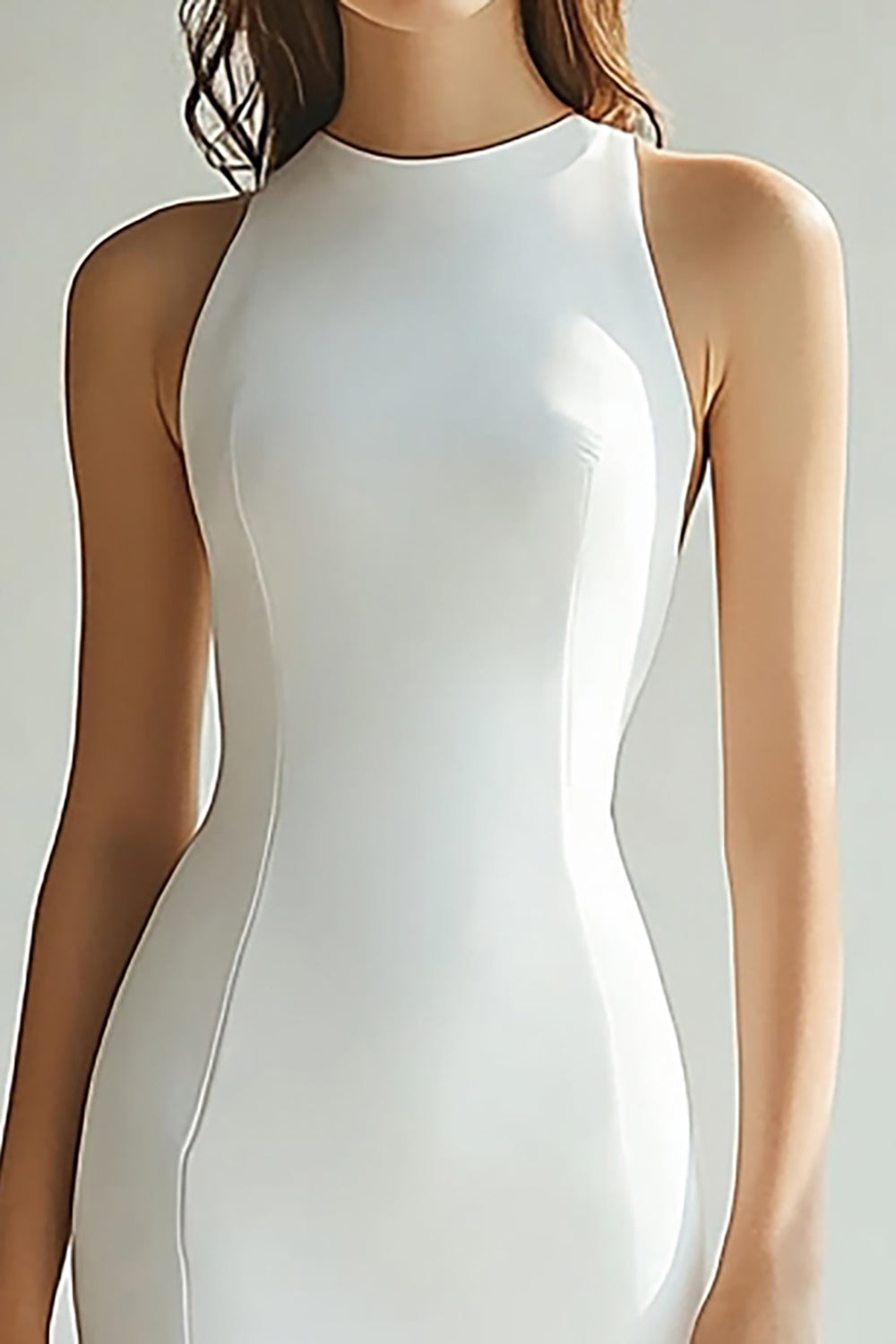 Mermaid Maxi Ivory Round Neck Rehearsal Dinner Dress with Slit