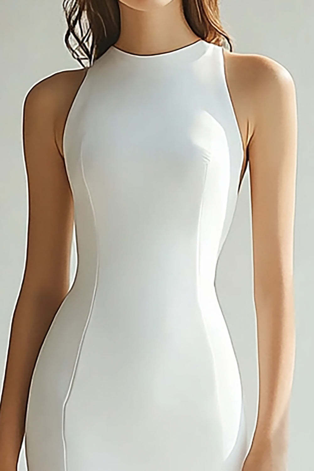 Mermaid Maxi Ivory Round Neck Rehearsal Dinner Dress with Slit