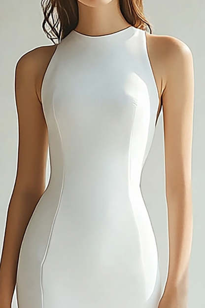 Mermaid Maxi Ivory Round Neck Rehearsal Dinner Dress with Slit